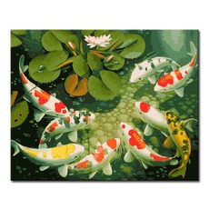 명화그리기 DIY 유화 세트 그림 액자 해바라기 아트홀릭, A22_연못속의 잉어, 1개