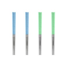 키친유 어린이 컬러 스텐 진공 젓가락 4벌 가벼운 초등 유치원 어린이집 아동젓가락 세트, 1세트, 2벌+2벌, 블루+민트