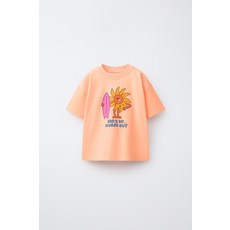 ZARA 네온 프린트 티셔츠 - 네온 오렌지