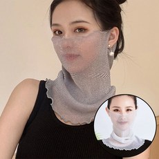 미즈코스 쉬폰 쿨 스카프 시스루 목토시 여름 쿨목토시 넥워머 자외선차단 얼굴 가리개, 1세트, 그레이+화이트