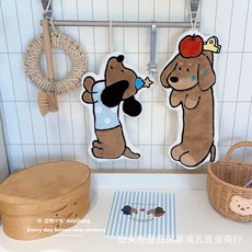 可愛卡通臘腸狗珊瑚絨擦手巾，帶掛繩，雙層加厚, 星星臘腸狗, 1個