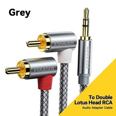 Essager 90 RCA 케이블 잭 3 5mm 2RCA AUX 오디오 스테레오 TV PC 앰프 DVD 헤드폰 스피커 케이블용 수 스플리터, Dark grey, 2m, 1개