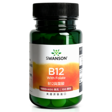 【SWANSON 美國斯旺森】 維生素 B12與葉酸 草莓風味 口含錠 鈷胺素 B9 氰鈷胺明 原裝, 1個, 100顆