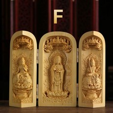 1Pc 절묘한 회양목 조각 Guanyin 부처님 동상 서양 Sansheng 나무 공예 홈 인테리어, 6)F