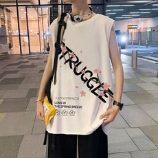 男性櫻花印花無袖T恤 國潮風薄款夏季休閒背心