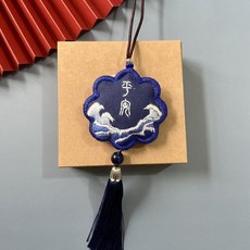 平安刺繡材料包 車香囊 荷包鑰匙扣, 1個, 平安大海 掛繩款 +圖紙+棉花+視頻教程,無繡繃 不推薦新手慎拍