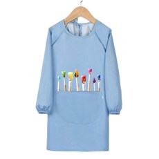 兒童長袖畫畫罩衣 幼兒園美術繪畫反穿衣 寶寶圍兜, 藍色