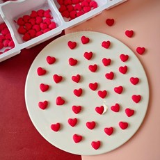 레드 러브 하트 모양 케이크 초콜릿 장식 (240개입) 식용 데코 발렌타인 생일 베이킹 꾸미기 세트 슈가 폰던트, 240개입 미니 레드 하트