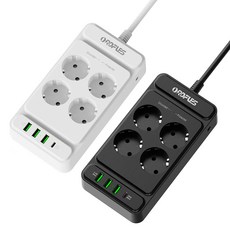 ORDFLES USB 멀티탭 3A+1C PD20W 4000W 고용량 과부하차단, 4구  블랙, 1개, 2m