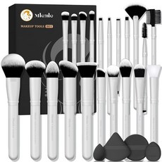 메이크업 브러시 세트 Mlemle 프로페셔널 25피스 메이크업 키트 파운데이션 파우더 블러쉬 컨실러 아이섀도우 메이크업 브러시 2 및 파우더 퍼프 메이크업 스폰지 포함, 화이트