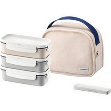 락앤락 데일리 코튼 직사각 3단 도시락 세트, 아이보리, 1개