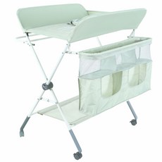 新生兒尿布臺嬰兒牀護理洗浴換尿布撫觸可摺疊收納寶寶洗澡整理臺, 淺綠色升級五檔高度+穩定器  加大靜音輪 雙層兜含託板 雙晾