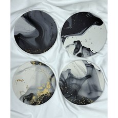 무무 먹물결 세라믹 코스터 (컵받침) 4P 세트 케이스 포함, 1개, 단일