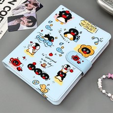 臺灣出貨-創意游泳企鵝便攜式收納卡冊愛豆高顏值小卡pu皮質a5四宮格活頁本, RR1964企鵝游泳【相冊】,【無內頁】