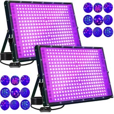 300W 블랙라이트 336개 LED 2팩 글로우 파티용 UV 램프 블랙 라이트 395nm 할로윈용 IP65 야외 인 더 다크 파티 형광 포스터 태피스트리 바디 페인팅, 2