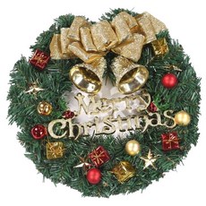 萱寶媽咪baby童裝館 現貨聖誕節裝飾花環 帶燈花環 聖誕佈置花圈 居家裝飾 牆面裝飾 大門裝飾 聖誕裝飾小物, 金色蝴蝶結花環(無燈), 1個