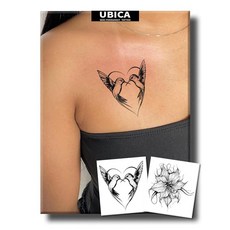 UBICA 반영구 타투 2장 현실적인 대형 섹시 플라워 임시 타투 여성용 허벅지 성인용 가짜 타투 2주 지속 방수 무반사 타투 (거미줄 릴리 플로럴), 벌새 하트 & 플라워