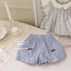 女孩條紋娃娃領上衣 寶寶短褲兩件套