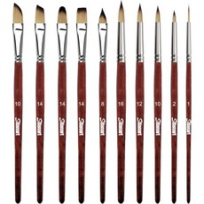수채화 붓 전문가용 10개 세트 아티스트 페인트 브러시 모양 포함 뾰족한 원형 플랫 필버트 고양이 혀 타원형 워시 다거 아크릴 유화 과슈 잉크에 적합