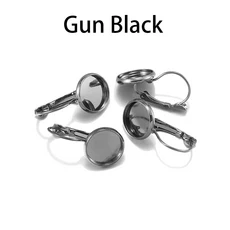 라운드 도금 카보 숑 카메오 트레이 설정 귀걸이 프랑스 레버 백 보석 용품 8 10 12 14 16 18 20 25 mm, 04 10mm x 10pcs, 08 Gun Black