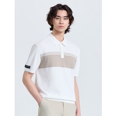 챌린저 남성 배색 스트라이프 카라 반팔 니트 화이트