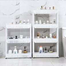 이동식 틈새 수납장 3단 4단 냉장고 주방 세탁실 정리함, 화이트