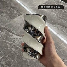 螺旋陶瓷漱口杯 牙刷杯 牙具杯 簡約設計, 1個, 螺旋杯 白銀, 白銀