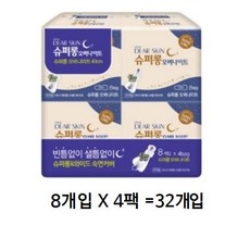 디어스킨 슈퍼롱 오버나이트 생리대 날개형, 오버나이트 이상, 32개입, 14세트