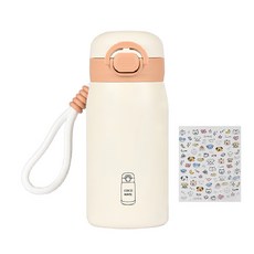 코코메이트 원터치 보온보냉 빨대겸용 텀블러 + 스트랩 + 스티커세트, 1개, 350ml, 브라운