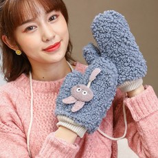 女士手套 高顏值 防風保暖 手套 冬季手套女冬季保暖騎車手套韓版可愛網紅手套加絨加厚掛脖卡通學生女