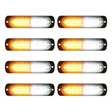 Teiorey 8피스 슬림 12-LED 표면 마운트 플래시 스트로브 조명 트럭 자동차 차량용 LED 위험 경고등 비상 신호 그릴 조명 방수(레드 및 화이트), Amber and White