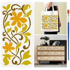 해외 FINGERINSPIRE 덩굴 꽃 스텐실 페인트 브러시 포함 29.9 x 14.9cm11.8 5.9인치 재사용 가능한 나뭇가지 잎 PET 장식 식물 테마 나무 벽 바닥용