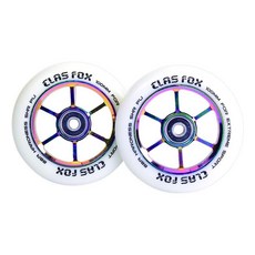 CLAS FOX 100/110mm 한 쌍 프로 스턴트 스쿠터 휠 ABEC-9 베어링 CNC 금속 코어 (2피스)(블랙-블랙), 화이트 PU 리안보우 코어
