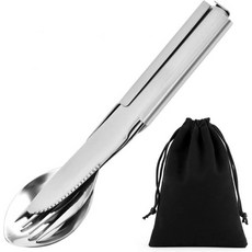 4개 세트 캠핑 식기 클래식 독일군 스테인리스 스틸 병따개 포함 - 칼 포크 숟가락 여행용 검은색 가방 로 야외 피크닉 여행에 적합하며 식기세척기 사용 가능, 4개 세트 캠핑 식기 클래식 독일군 스테인리스 스틸 병