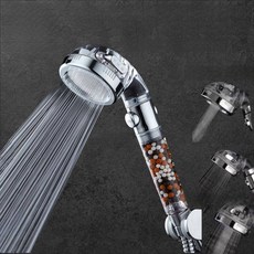 負離子蓮蓬頭 三段式增壓設計, 1個, 透明銀