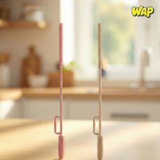 WAP 1+1 30cm 빨대 세척솔 젖병 실리콘 손상없는 부드러운 롱 다용도, 아이보리+핑크, 2개