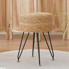 ALeesing 화장대 메이크업 스툴 핸드 위브 천연 해초 풋스툴 오토만 현대적인 다기능 스툴 의자 금속 다리가 있는 발 받침대 드레싱 블랙 252244