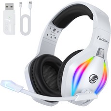 Fachixy 게이밍 헤드셋 FC100 가상 7.1채널 3D 사운드 저지연 2.4GHz 무선 노이즈 캔슬링 마이크 PC PS5 겸용, 화이트블랙, 프로