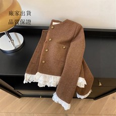 廠家出貨 美拉德法式正肩氣質短小香風外套女蕾絲拚接小個子高級感輕熟風WJ