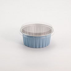 布丁杯 慕斯杯 圓形蛋糕盒 彩色錫箔杯 空氣炸鍋適用 烘焙盒, 冰藍+矮平蓋, 1個