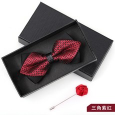 領結男結婚婚禮新郎伴郎紅色西裝襯衫英倫兄弟團韓式蝴蝶結女禮盒三角紫紅領結+禮盒【送玫瑰胸花】默认颜色