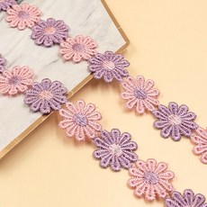3M 아름다운 흰색 수 놓은 데이지 레이스 패브릭 3d 꽃 레이스 리본 드레스 칼라 모자 모자를 쓰고 있죠 바느질 트리밍 장식 2.5CM, 핑크 퍼플, 1개