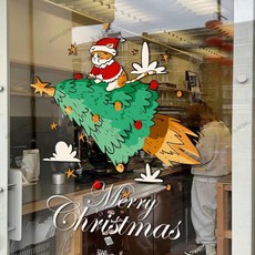 卡通聖誕節玻璃貼 聖誕節壁貼 玻璃貼 聖誕牆貼 聖誕壁貼 聖誕櫥窗貼 玻璃門貼 聖誕貼紙 櫥窗玻璃貼 窗貼, 【SD775無膠彩印】,大（可重復使用）