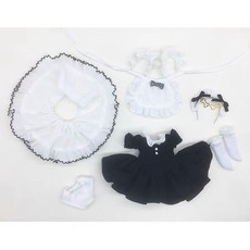 BJD 6分女僕裝連衣裙套裝 適用於30cm胖體娃娃, 1個, 黑色,髮飾+連衣裙+肚兜+內褲+襪子+裙撐