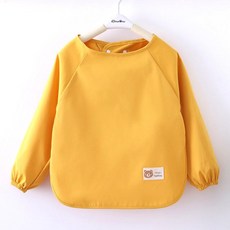 방수 순면 앞치마 식사용 팔토시 유아용 놀이 세트, 1개, 소형 로고 옐로우 긴소매, 소형 1-2세 신장60-80cm