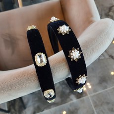 H&M 珍珠立方點天鵝絨頭帶 2 件套