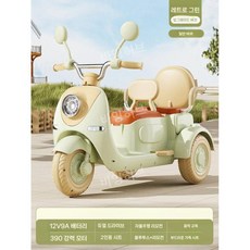 어린이 전기 오토바이 세발 자전거 원격 장난감 배터리 충전 소형 3륜 생일 선물 아이, 전기 구동, 14 레트로 그린/12V9A/리모컨/가죽시트