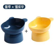 에스홈 목편한 경사형 반려동물 식기, 1세트, 블루+옐로우