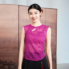 QUEEN YOGA瑜伽服收腰顯瘦新中式蕾絲背心外搭上衣（無胸墊款）