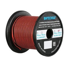 BNTECHGO 22게이지 유연한 2 컨덕터 평행 실리콘 와이어 스풀 레드 블랙 고강도 200도 C 600V 싱글 컬러 LED 스트립 연장 케이블 코드 모델 7.6m(25피트), 20 AWG 100ft, 20 평행 실리콘 와이어 30.5m(100피트)